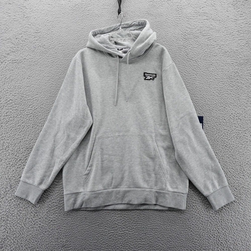 Reebok Vital Patch Fleece Hoodie Mens Large Grey Heather Sweatshirt NEW